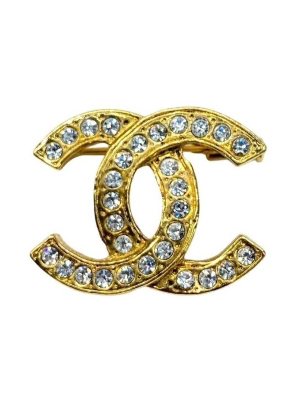 Chanel Brooch CC Vintage Gold Pin Rhinestone Crystal